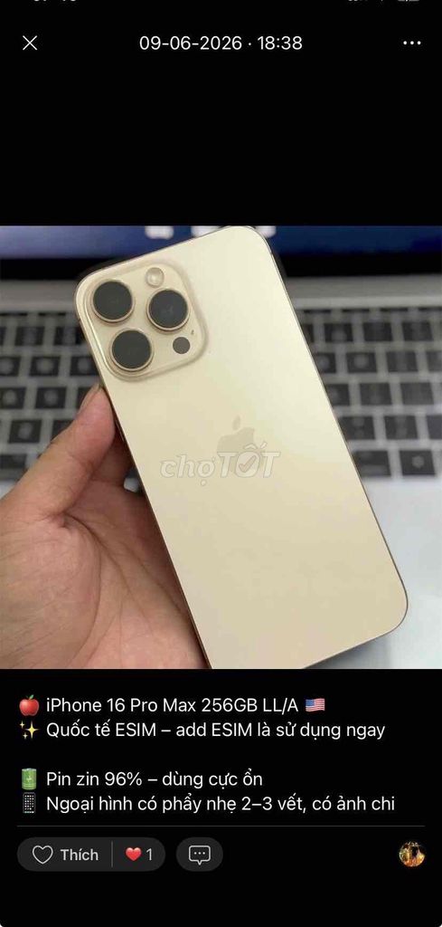 Apple iPhone 16 Pro Max 256GB Vàng. Mua bán Điện thoại tại Thành phố Biên Hòa Đồng Nai được đăng bởi TRƯƠNG HUY HOÀNG hình 1