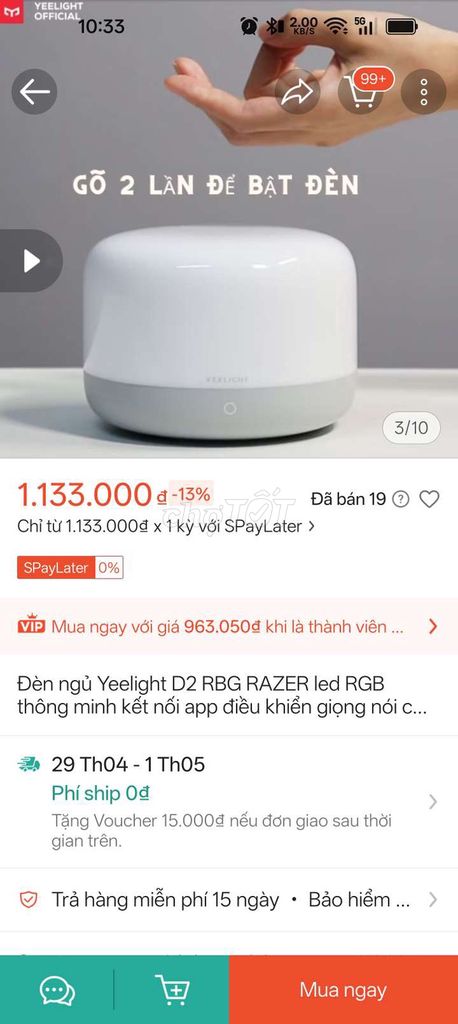 Đèn ngủ thông minh Yeelight D2 RBG RAZER. Mua bán Đèn tại Thành phố Trà Vinh Trà Vinh được đăng bởi CAFE HẠT ĐẶC SẢN TÂY NGUYÊN BAZAN hình 1