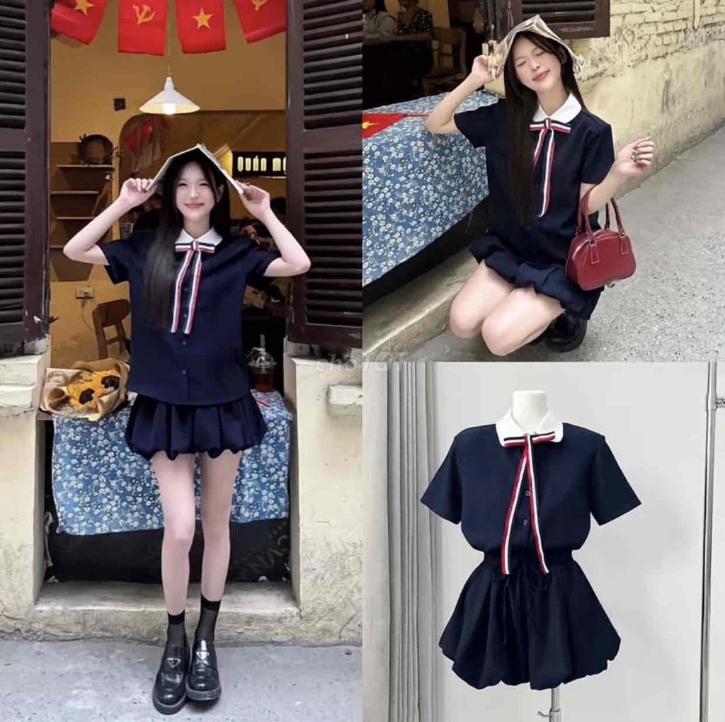 Set áo váy nữ vải xanh than. Mua bán Quần áo tại Huyện Đắk Mil Đắk Nông được đăng bởi Lê Thư hình 1