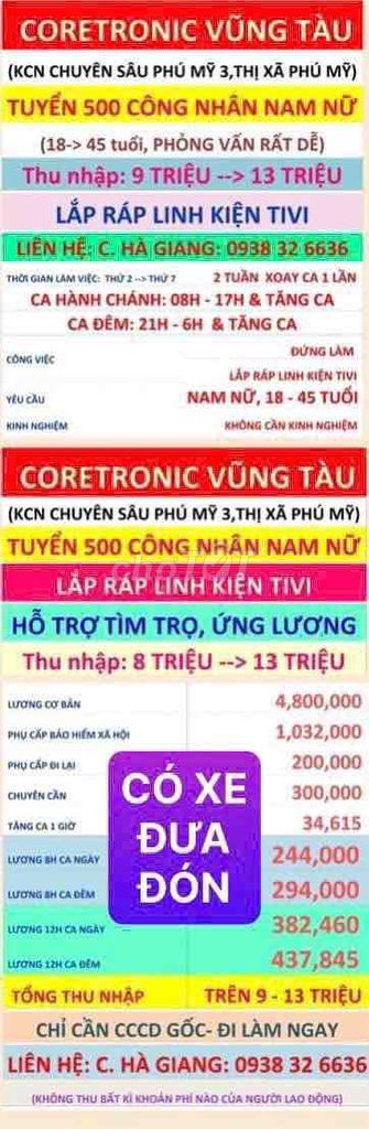 🔴🔴 CORE & BOE: TUYỂN NAM NỮ SX ĐIỆN TỬ