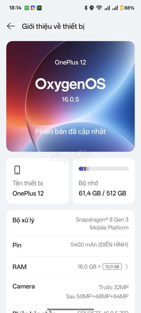 OnePlus 12 512GB Xanh Rêu. Mua bán Điện thoại tại Thành phố Thủ Đức Tp Hồ Chí Minh được đăng bởi carrot hình 1