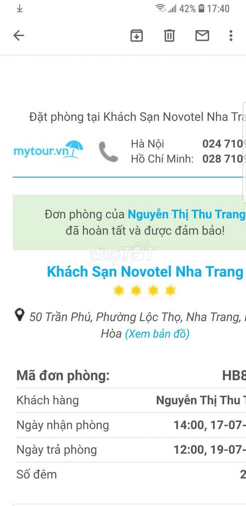 0919848699 - Nhượng 3 vé khứ hồi TpHCM- Nha Trang+2 đêm Novotel