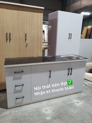 Tủ bếp Nhựa Đài Loan 1m6 Đủ Bồn Vòi Mặt Dán Gạch