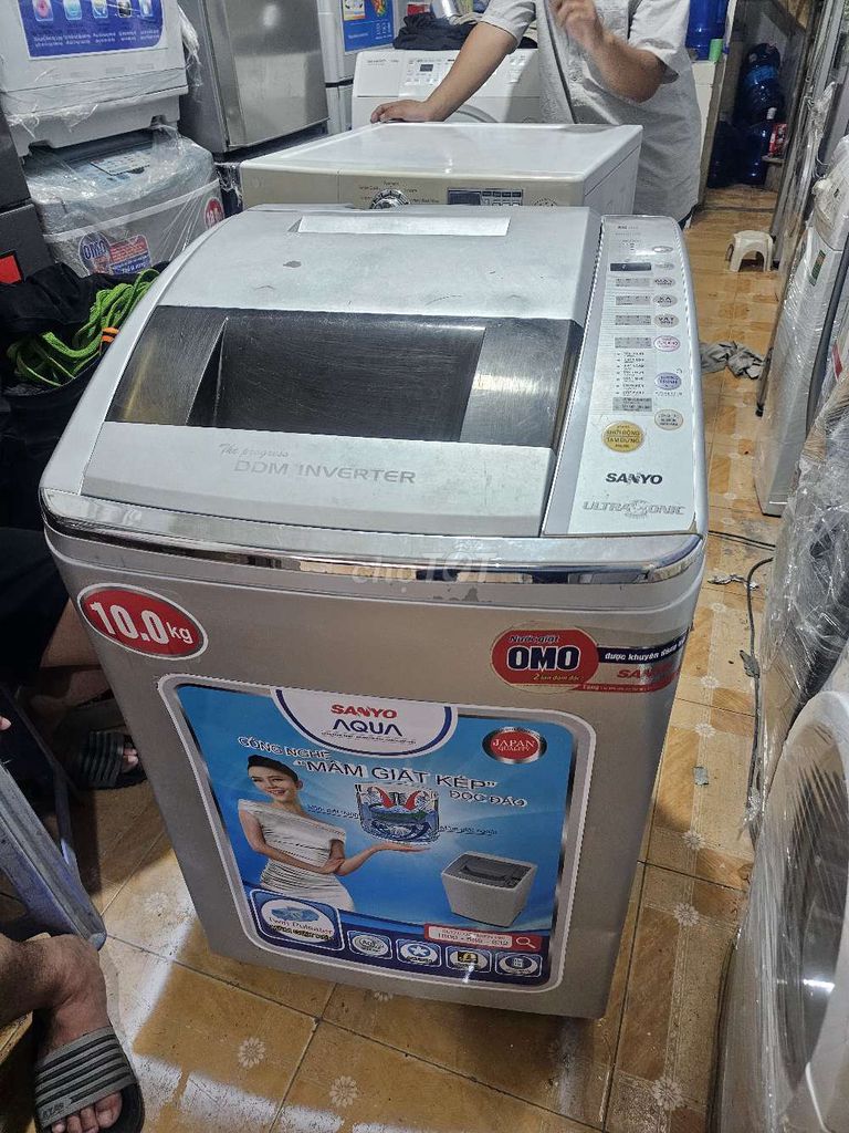 Máy giặt sanyo 10kg inverter, giặt vắt êm