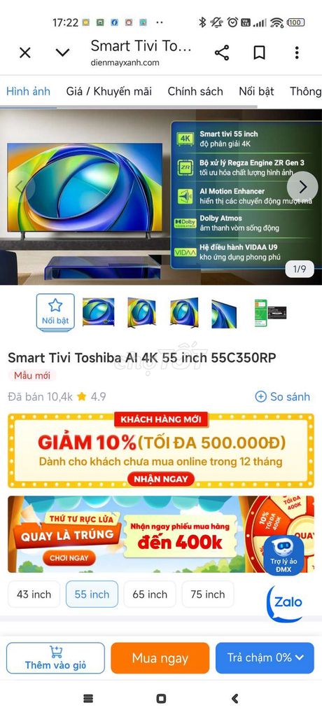 Tivi Toshiba 55C350RP. Mua bán Tivi, Âm thanh tại Quận Liên Chiểu Đà Nẵng được đăng bởi nhattrung hình 1