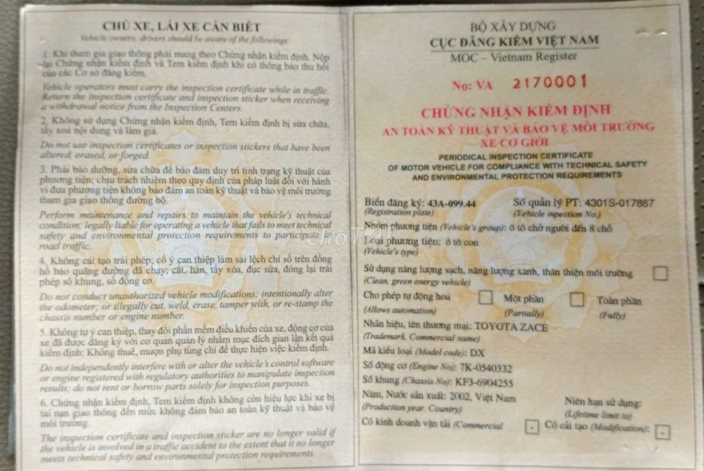 Toyota Zace 2002 Xanh rêu. Mua bán Ô tô tại Quận Liên Chiểu Đà Nẵng được đăng bởi Thiethong Vo hình 9