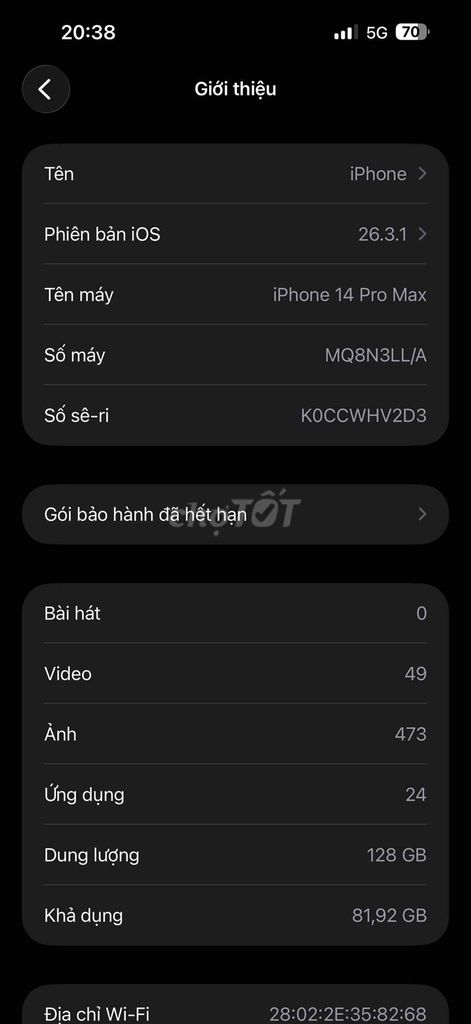 iPhone 14 Pro Max 128GB Đã qua sử dụng. Mua bán Điện thoại tại Thành phố Bắc Ninh Bắc Ninh được đăng bởi Do Tuan Nhat hình 1