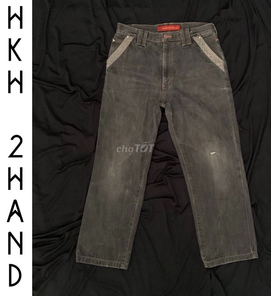 BAOSHIP-Jeans NHẬT sz 31 ống rộng, xám đen-túi đẹp