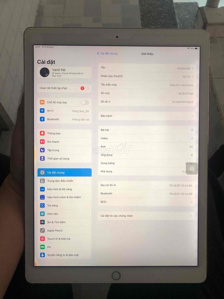 em pass lại ipad pro 12.9inch. Mua bán Máy tính bảng tại Quận 12 Tp Hồ Chí Minh được đăng bởi Minh Tài hình 1