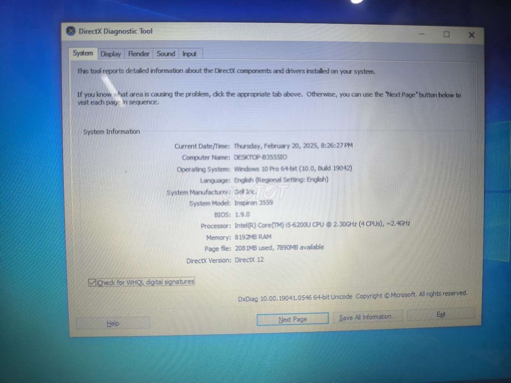 Bán dell 3559 core i5 6200 ram 8g ổ ssd 240g