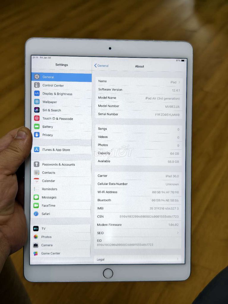 Apple iPad Air 3 64GB Wifi 4G Bạc. Mua bán Máy tính bảng tại Quận Hoàng Mai Hà Nội được đăng bởi Minh Quang hình 1