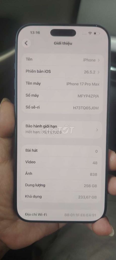 Apple iPhone 17 Pro Max 256GB 99,9% mới. Mua bán Điện thoại tại Quận Bắc Từ Liêm Hà Nội được đăng bởi haonam hình 1