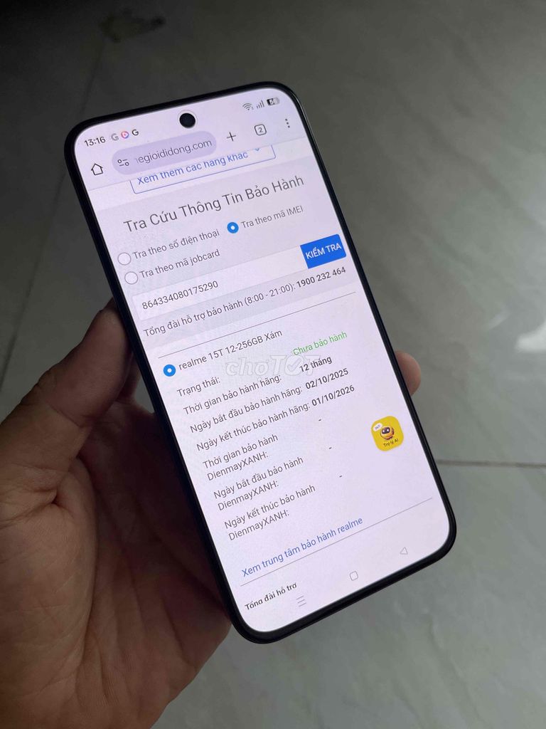 Realme 15T 5G 12/256GB đẹp keng BH10/2026 TGDD. Mua bán Điện thoại tại Quận 8 Tp Hồ Chí Minh được đăng bởi Thanh Tâm Mobile hình 1