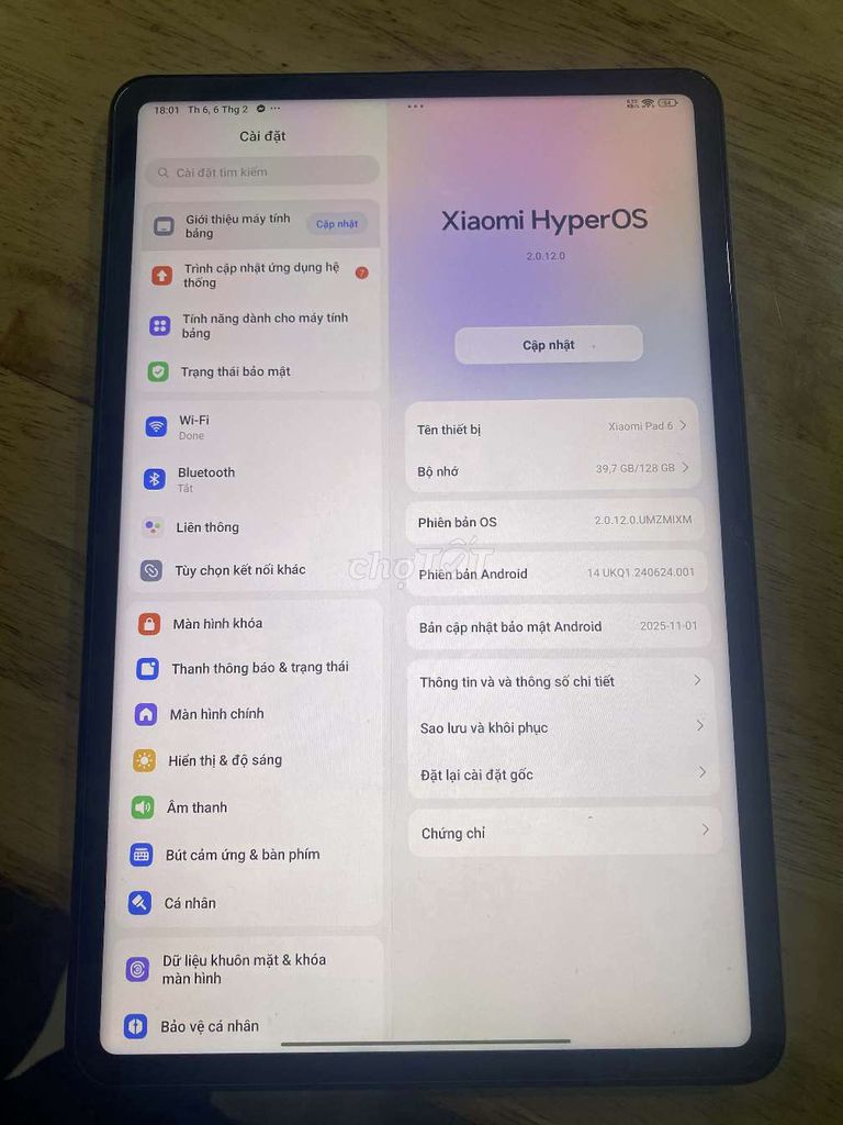 Xiaomi Pad 6 8GB/128GB 99%. Mua bán Máy tính bảng tại Quận Bắc Từ Liêm Hà Nội được đăng bởi Thế Lê hình 1