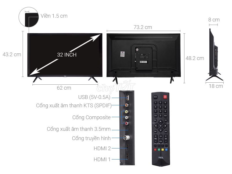 0907742285 - Tivi TCL 32in mỏng đẹp D3000, BH 18 tháng