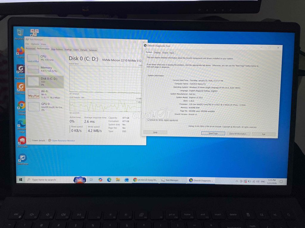 Dell Inspiron 15 i5 11th 15.6 in, 8GB/512GB. Mua bán Laptop tại Huyện Châu Thành Bến Tre được đăng bởi Nhanh hình 1