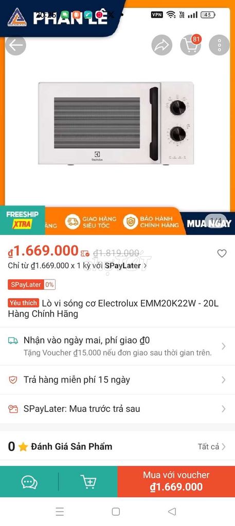 Lò vi sóng Electrolux mới 99% ít sử dụng