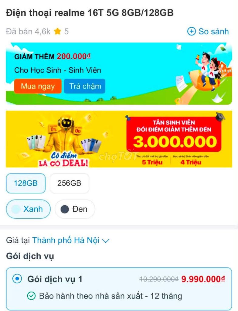 Realme 16T 128GB Xanh. Mua bán Điện thoại tại Thành phố Thủ Đức Tp Hồ Chí Minh được đăng bởi Hội Đồ Điện Tử hình 1