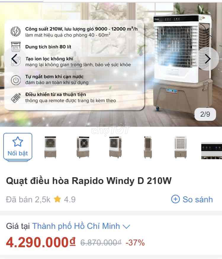 Quạt điều hòa Rapido Windy D 210W 80 lít. Mua bán Quạt tại Thành phố Long Xuyên An Giang được đăng bởi Toàn Minh hình 1