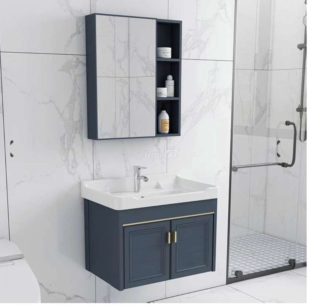 Bộ tủ chậu lavabo màu xanh sang trọng