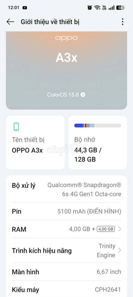 OPPO A3x 128GB Đen. Mua bán Điện thoại tại Quận 10 Tp Hồ Chí Minh được đăng bởi Hội Đồ Điện Tử hình 1