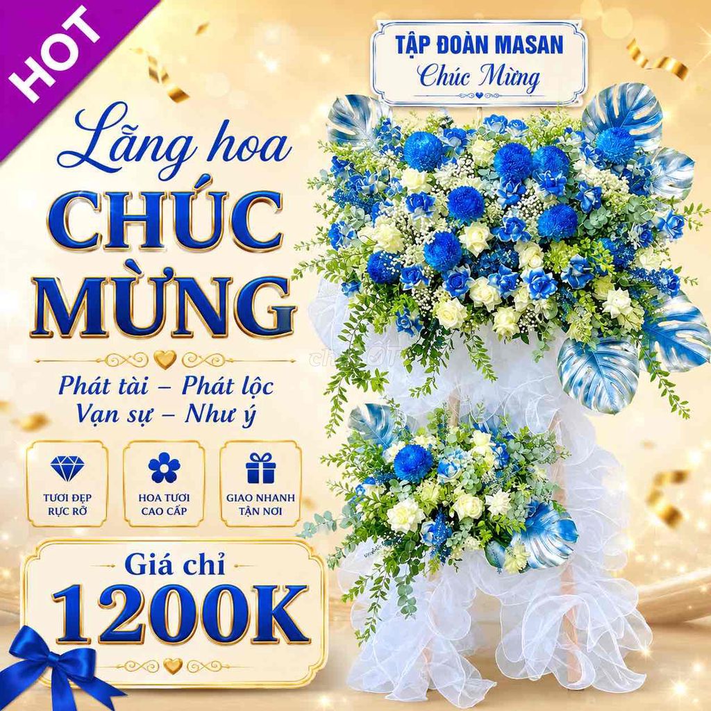 Lẵng hoa chúc mừng Xanh dương, Trắng Sang trọng. Mua bán Cây cảnh, đồ trang trí tại Huyện Tiên Du Bắc Ninh được đăng bởi TRUNG TÂM TỔ CHỨC DỊCH VỤ CƯỚI HỎI TRỌN GÓI DUYÊN GẤM hình 1