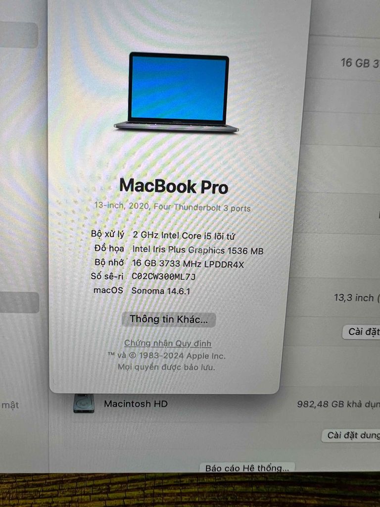 Macbook Pro 2020 i5/16/1Tb touchbar zin đẹp