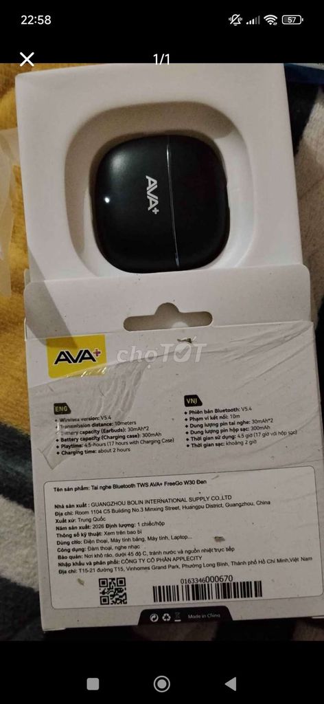 Tai nghe Bluetooth AVA+ FreeGo W30 Đen. Mua bán Tivi, Âm thanh tại Huyện Tiên Lữ Hưng Yên được đăng bởi PHẠM QUỐC TRUNG  hình 1