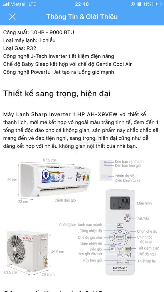0977472519 - PASS MÁY LẠNH SHARP 1HP INVERTER BH CHÍNH HÃNG