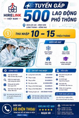 VIỆC LÀM KCN LỘC AN BÌNH SƠN LƯƠNG TỪ 9 ĐẾN 15TR