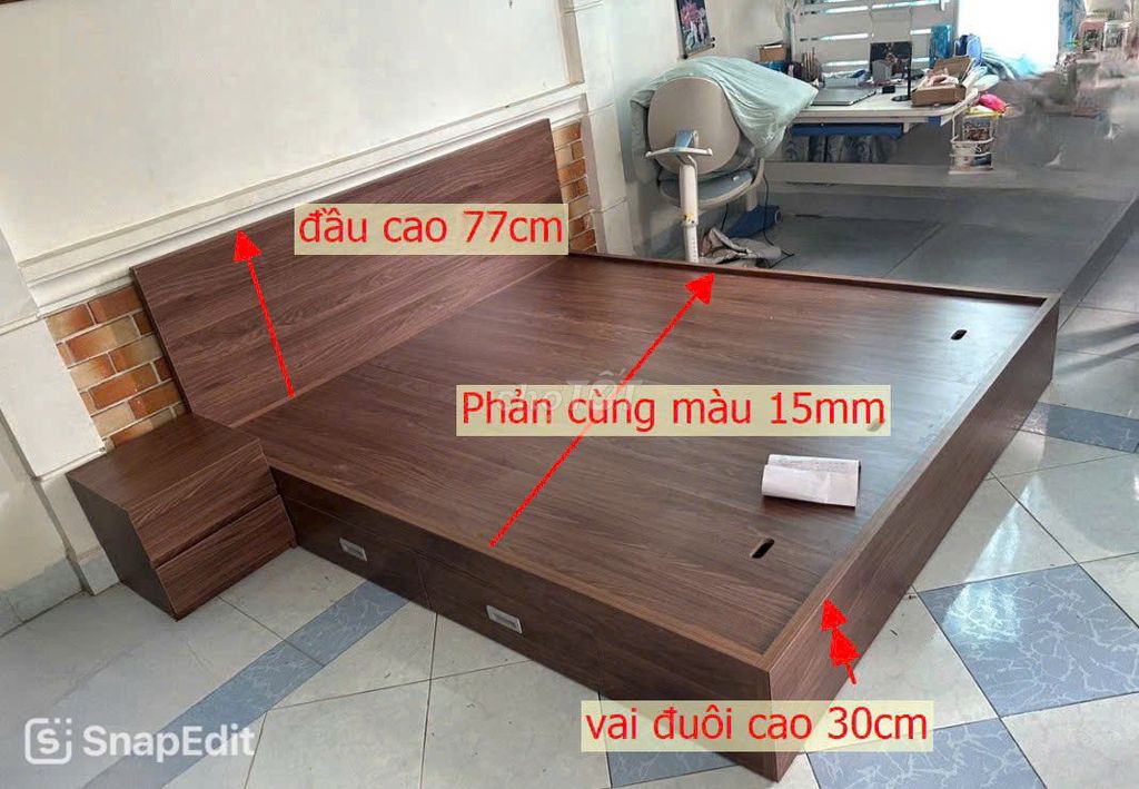 Giường gỗ MDF lõi vàng phủ melamine / 2 hộc tủ. Mua bán Giường, chăn ga gối nệm tại Quận Bình Tân Tp Hồ Chí Minh được đăng bởi Hung Tran hình 1