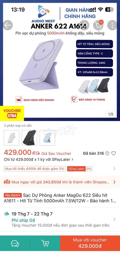Anker 622 A1611/A1612 Sạc dự phòng không dây Đen. Mua bán Phụ kiện (Màn hình, Chuột...) tại Quận Cái Răng Cần Thơ được đăng bởi Bảo Duy hình 1