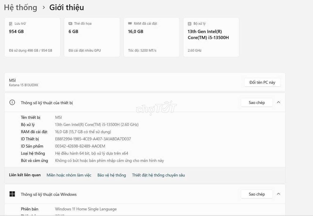 MSI Katana 15 i5-13500H 16GB/954GB. Mua bán Laptop tại Huyện Khoái Châu Hưng Yên được đăng bởi Trần Hữu Thiết hình 1