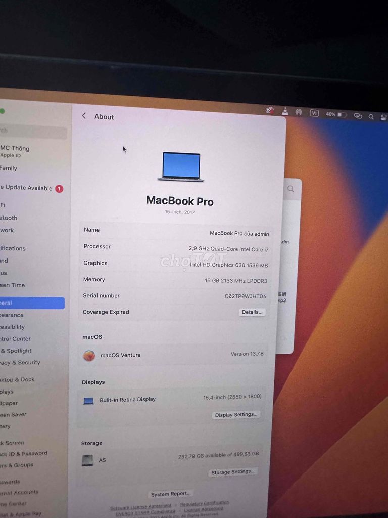 MacBook Pro 2017 i7 16GB/512GB giá bán như imam. Mua bán Laptop tại Huyện An Dương Hải Phòng được đăng bởi Thông hình 1