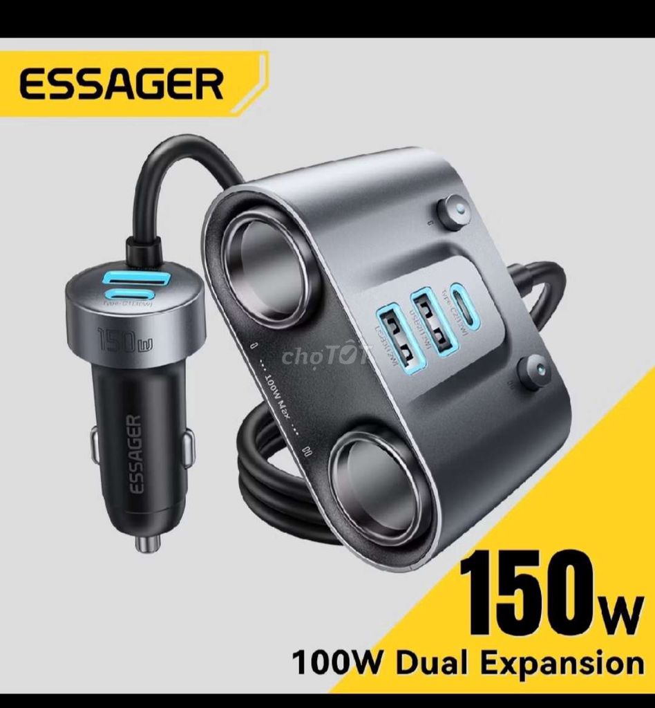 ESSAGER Bộ sạc ô tô Chia tẩu sạc nhanh 150W Xám. Mua bán Phụ kiện (Màn hình, Chuột...) tại Thị xã La Gi Bình Thuận được đăng bởi Pin Trần hình 1