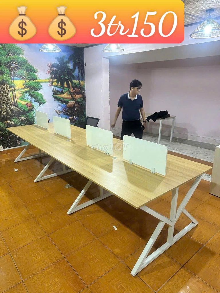Bàn làm việc nhóm Gỗ Vàng nhạt 1m2x3m. Mua bán Đồ dùng văn phòng tại Quận 6 Tp Hồ Chí Minh được đăng bởi Chợ nội thất Cũ TP HCM hình 1
