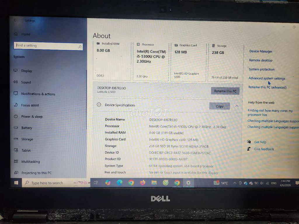 Dell Latitude E6450 Hỏng pin. Mua bán Laptop tại Quận Hồng Bàng Hải Phòng được đăng bởi Nguyễn Hồng hình 1