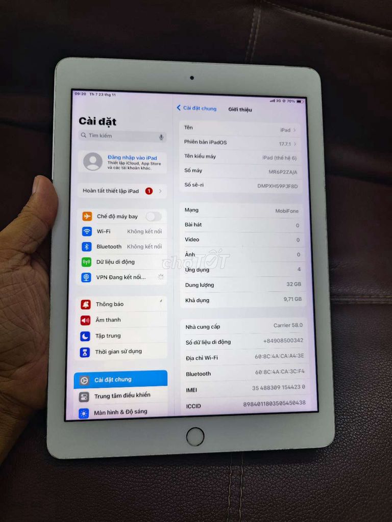 Ipad Gen 6 32G có sim 4G xài full, vân tay ok