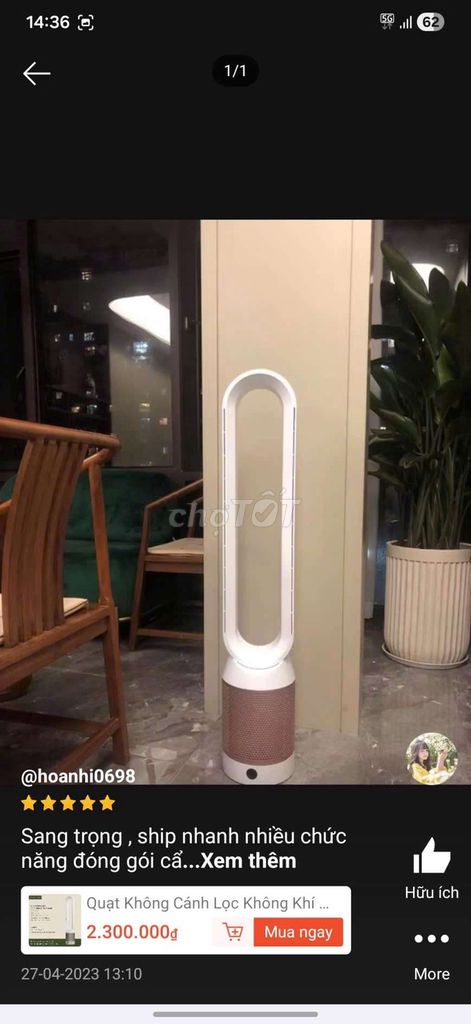 Máy lọc không ký kèm quạt không cánh Xiaomi. Mua bán Máy lạnh, điều hoà tại Thị xã Từ Sơn Bắc Ninh được đăng bởi Hưngken hình 1