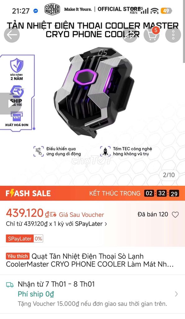 Quạt tản nhiệt Cooler Master CRYP PHONE COOLER. Mua bán Phụ kiện (Màn hình, Chuột...) tại Thành phố Phúc Yên Vĩnh Phúc được đăng bởi Khắc Đông hình 1