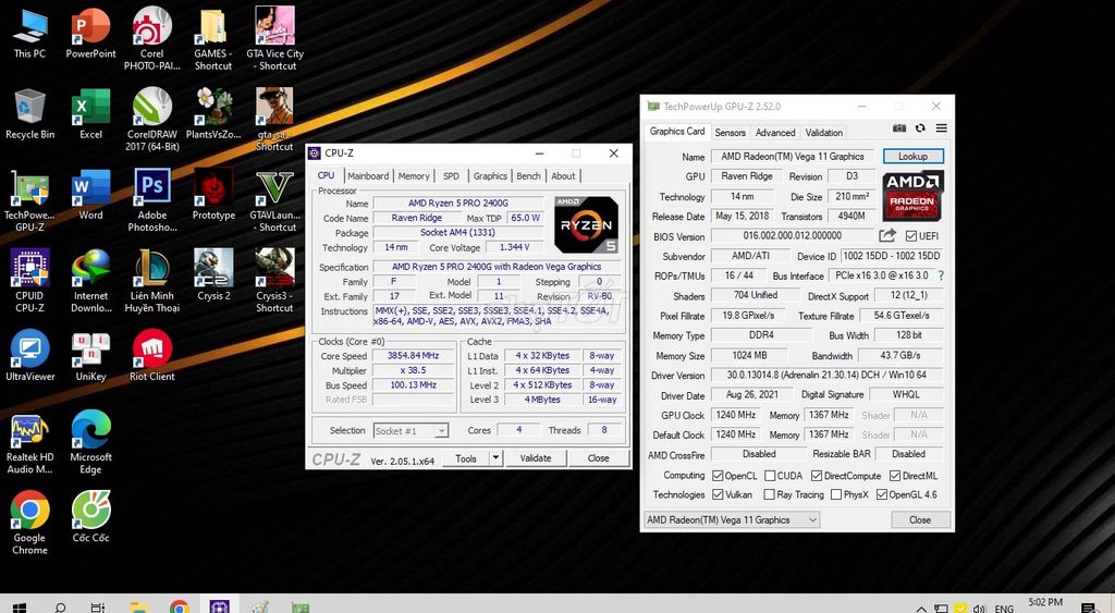 Bộ Ryzen 5 2400G 4 nhân 8 cpu,Vga 2G,chơi all game