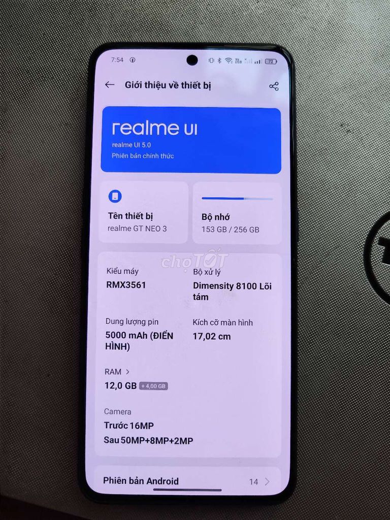 Realme GT neo 3 ram 12/256gb. Mua bán Điện thoại tại Quận Nam Từ Liêm Hà Nội được đăng bởi Minh Hoang hình 1