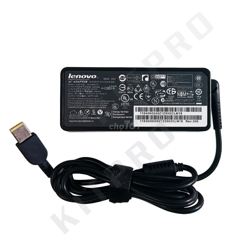 Sạc Laptop Lenovo Đầu Vuông Kim Chuôi USB 20V 65W