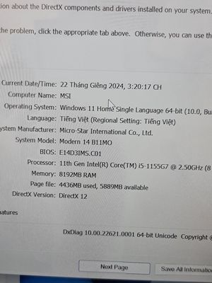 laptop msi 14 b11mo 680vn 11th gen i5 1155g7 new99