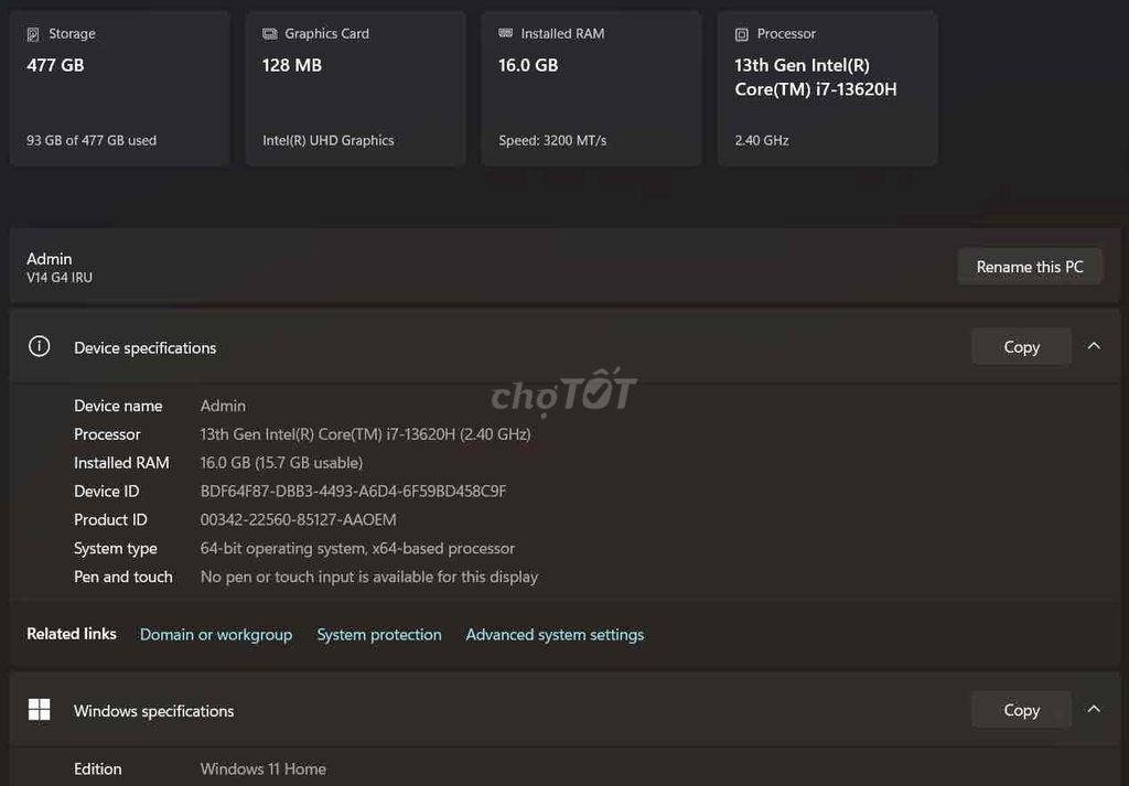 Lenovo V14 G4 IRU i7 13620H 16GB/512GB Đen. Mua bán Laptop tại Huyện Bình Chánh Tp Hồ Chí Minh được đăng bởi Cao Minh Tuyền hình 1