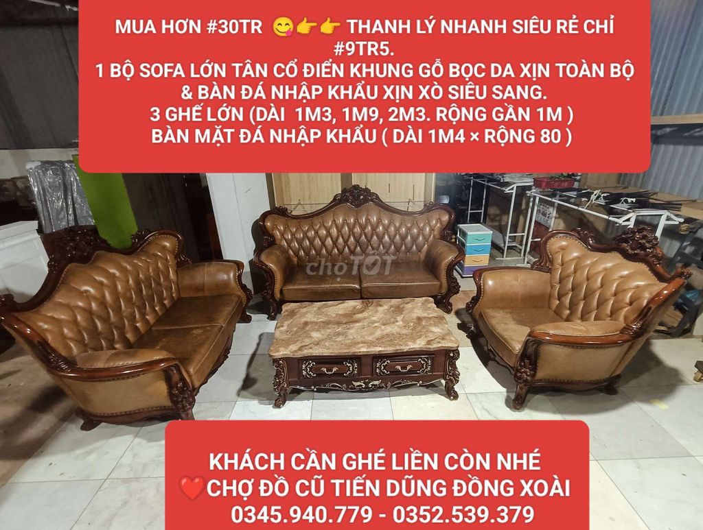 Bộ sofa Gỗ da đá Tân cổ điển Nâu. Mua bán Bàn ghế tại Thành phố Đồng Xoài Bình Phước được đăng bởi CHỢ ĐỒ CŨ TIẾN DŨNG hình 1