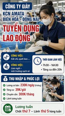 LƯƠNG TUẦN CÔNG NHÂN LÀM GIÀY KCN AMATA BIÊN HÒA 