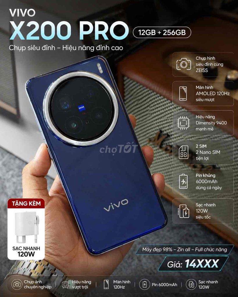 Vivo X200 Pro 12GB/256GB Xanh. Mua bán Điện thoại tại Quận Ninh Kiều Cần Thơ được đăng bởi SUN APPLE STORE hình 1