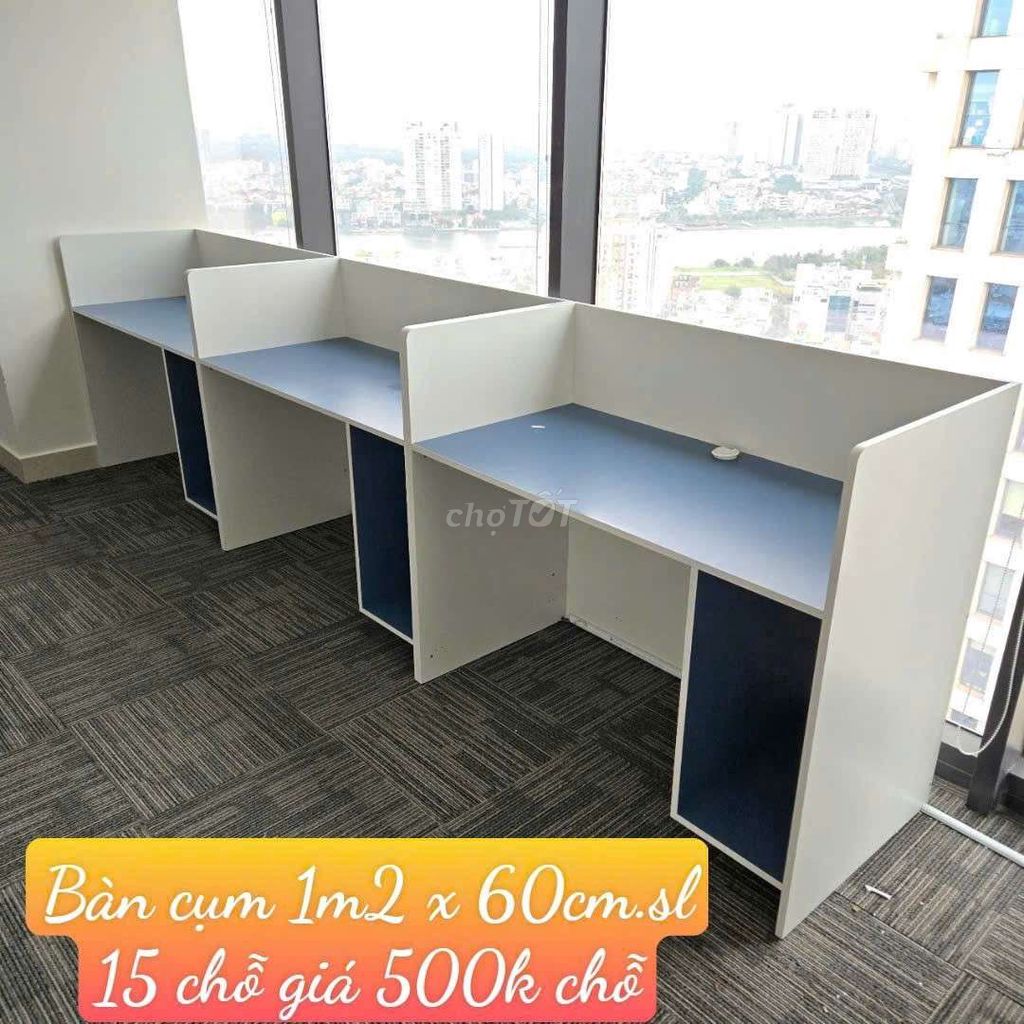 Bàn cụm vách ngăn 1m2x60cm giá 500 cành tphcm