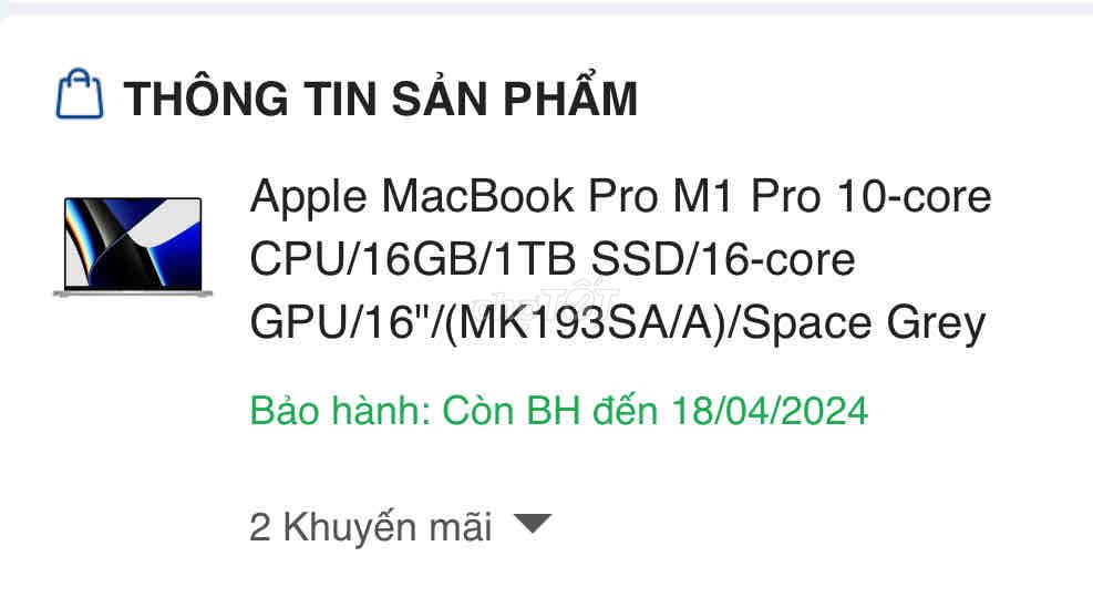 Macbook Pro M1 mới 99% thanh lý lại 37tr tại sg